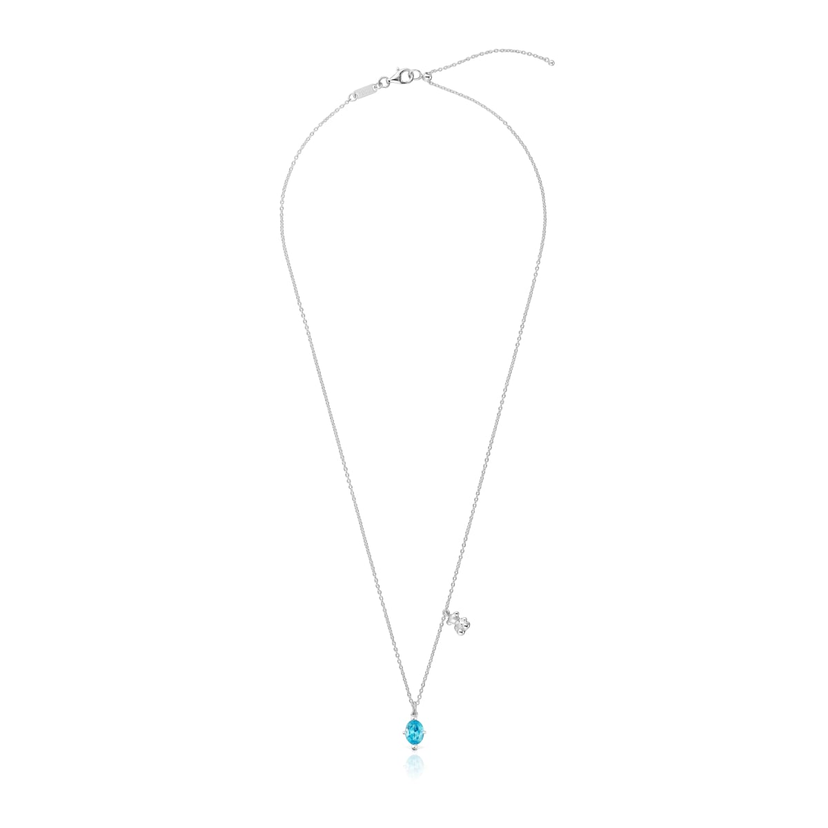 Short silver bear motif Necklace with lab-grown blue sapphire Bold Bear LGG