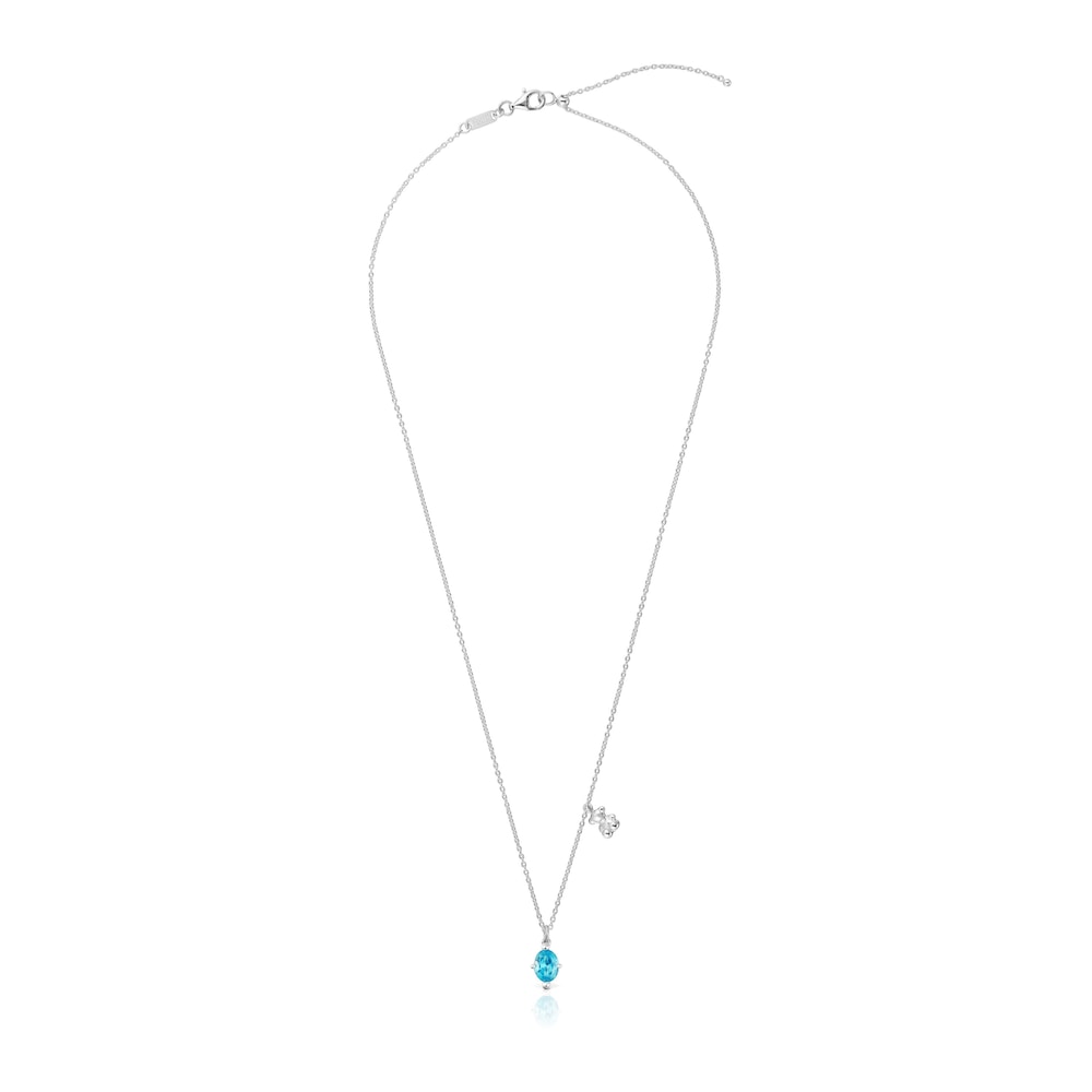 Short silver bear motif Necklace with lab-grown sapphire Bold Bear LGG