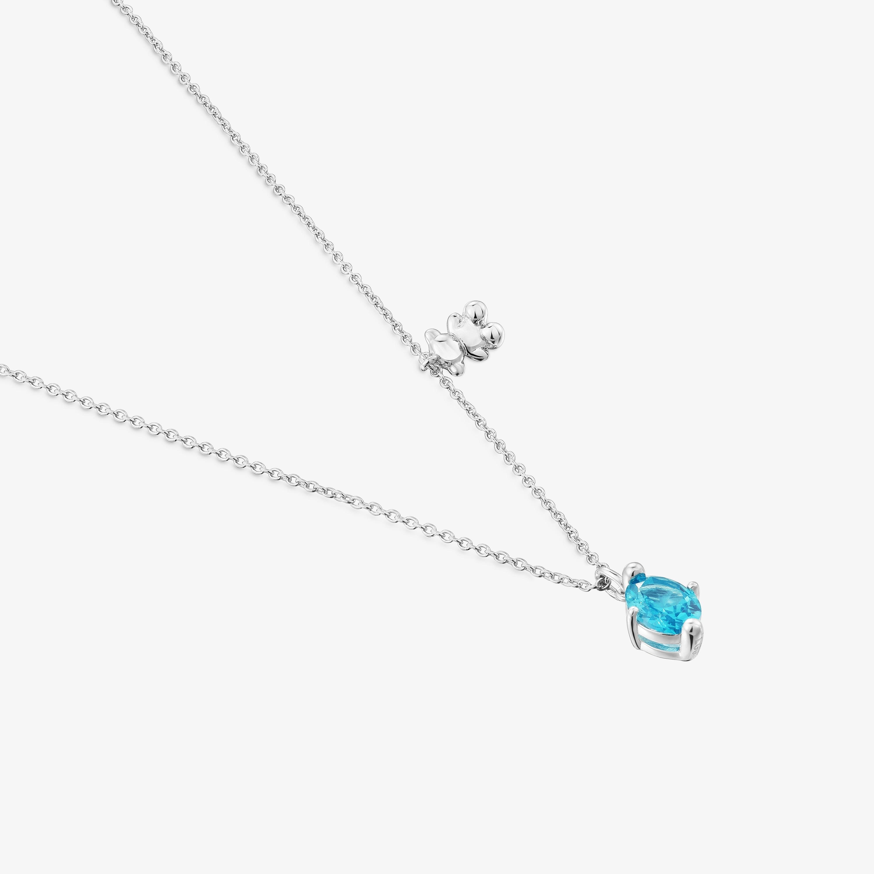 Short silver bear motif Necklace with lab-grown sapphire Bold Bear LGG