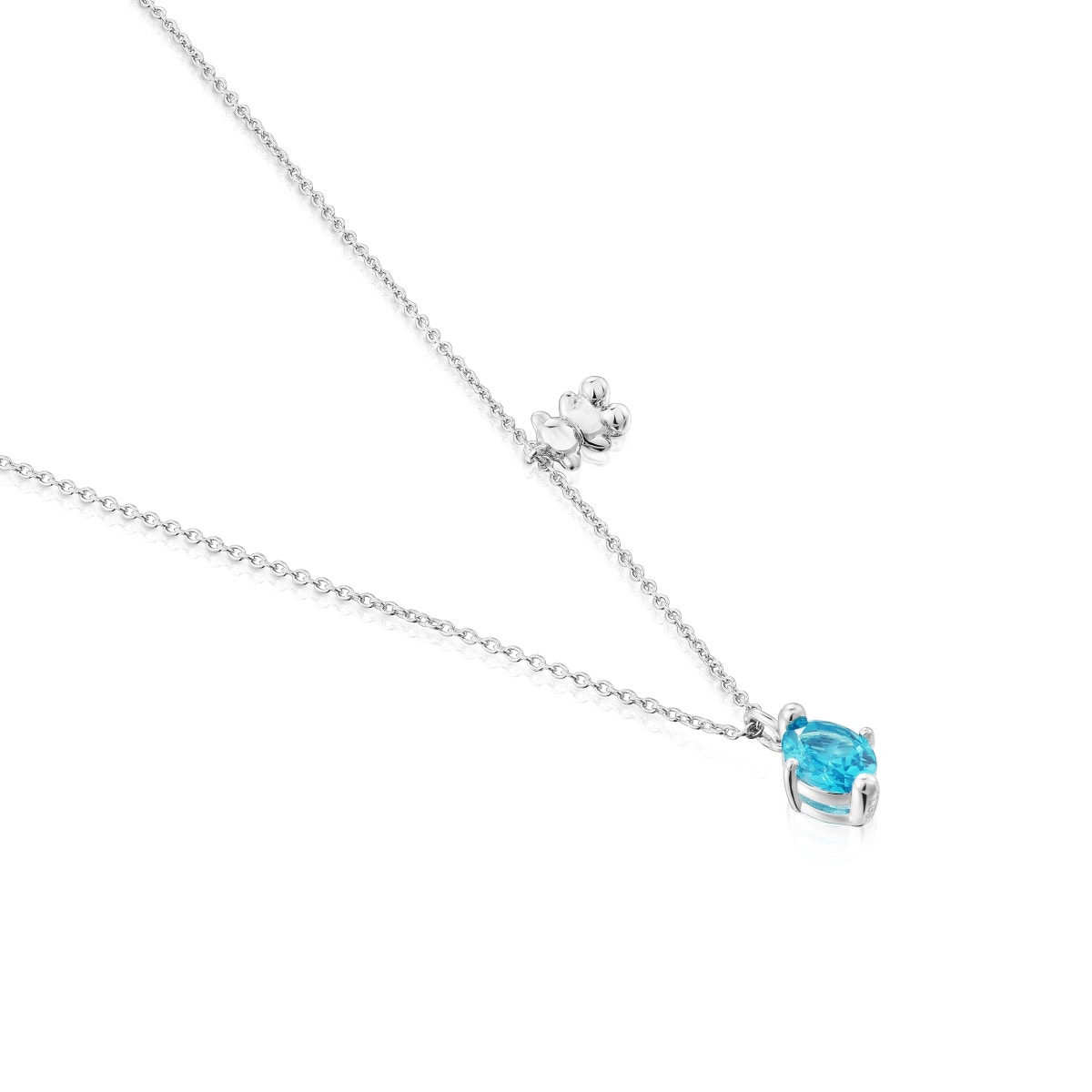 Short silver bear motif Necklace with lab-grown blue sapphire Bold Bear LGG