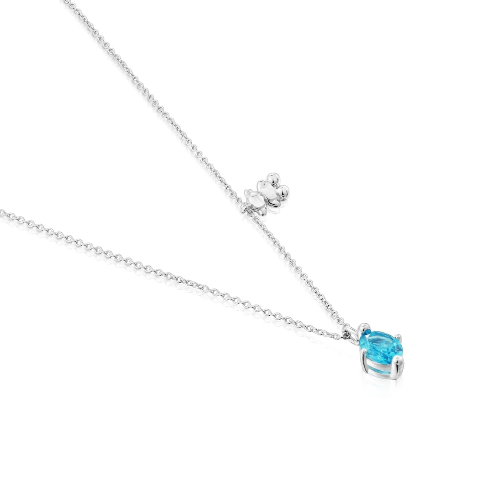 Short silver bear motif Necklace with lab-grown sapphire Bold Bear LGG