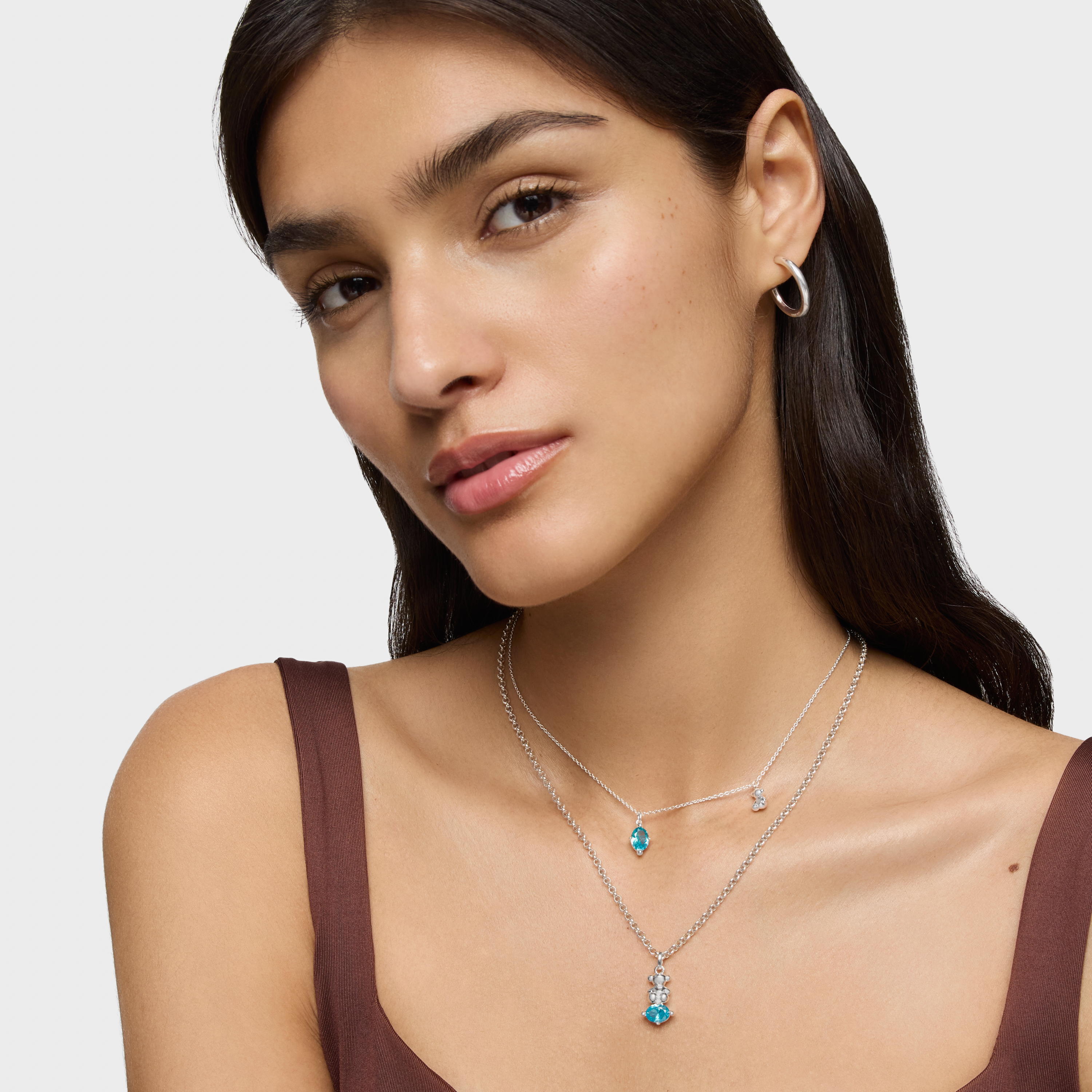 Short silver bear motif Necklace with lab-grown sapphire Bold Bear LGG