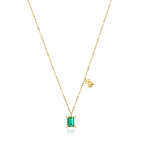 Collar corto motivo oso con baño de oro 18 kt sobre plata y esmeralda creada en laboratorio Bold Bear LGG