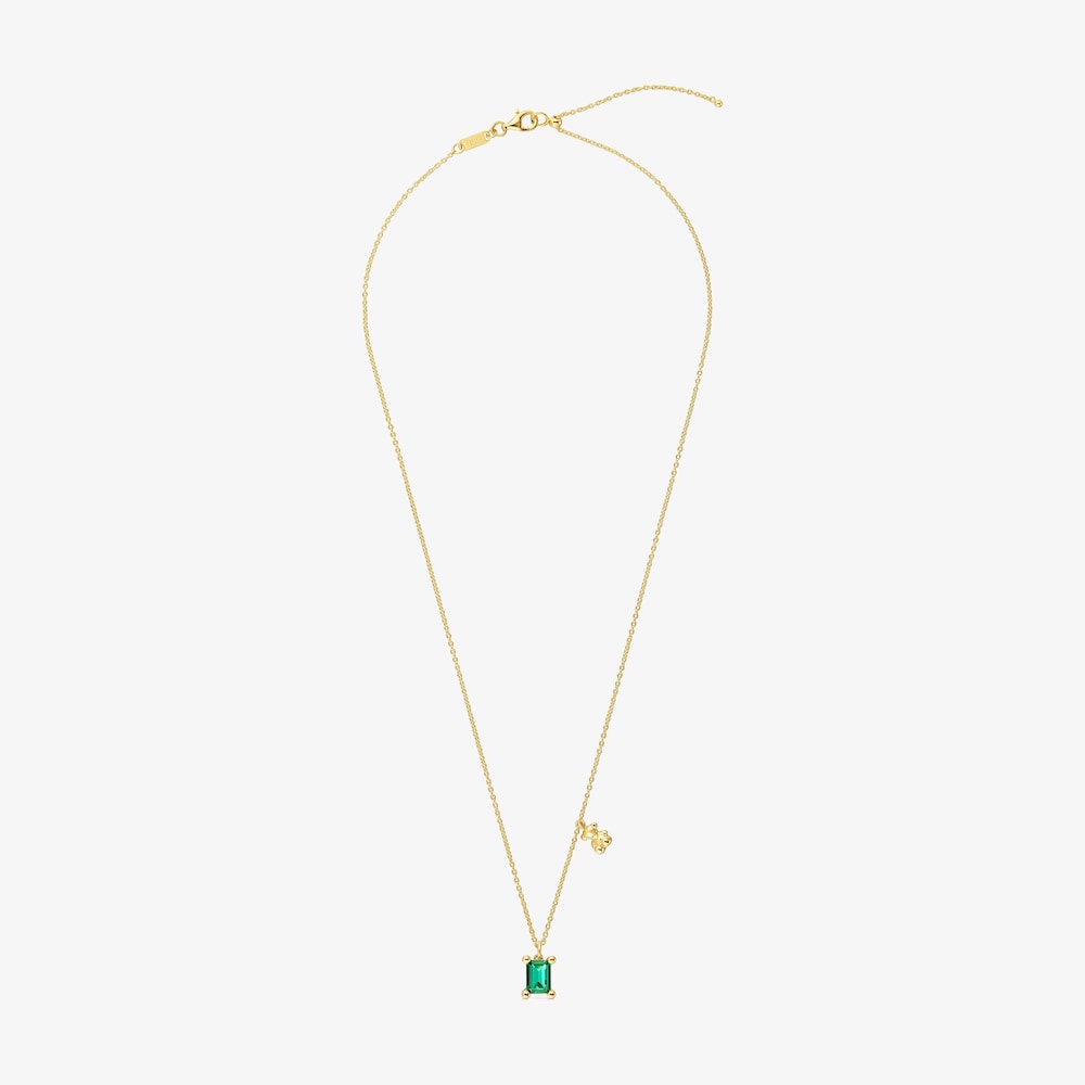 Collar corto motivo oso con ba&ntilde;o de oro 18 kt sobre plata y esmeralda creada en laboratorio Bold Bear LGG