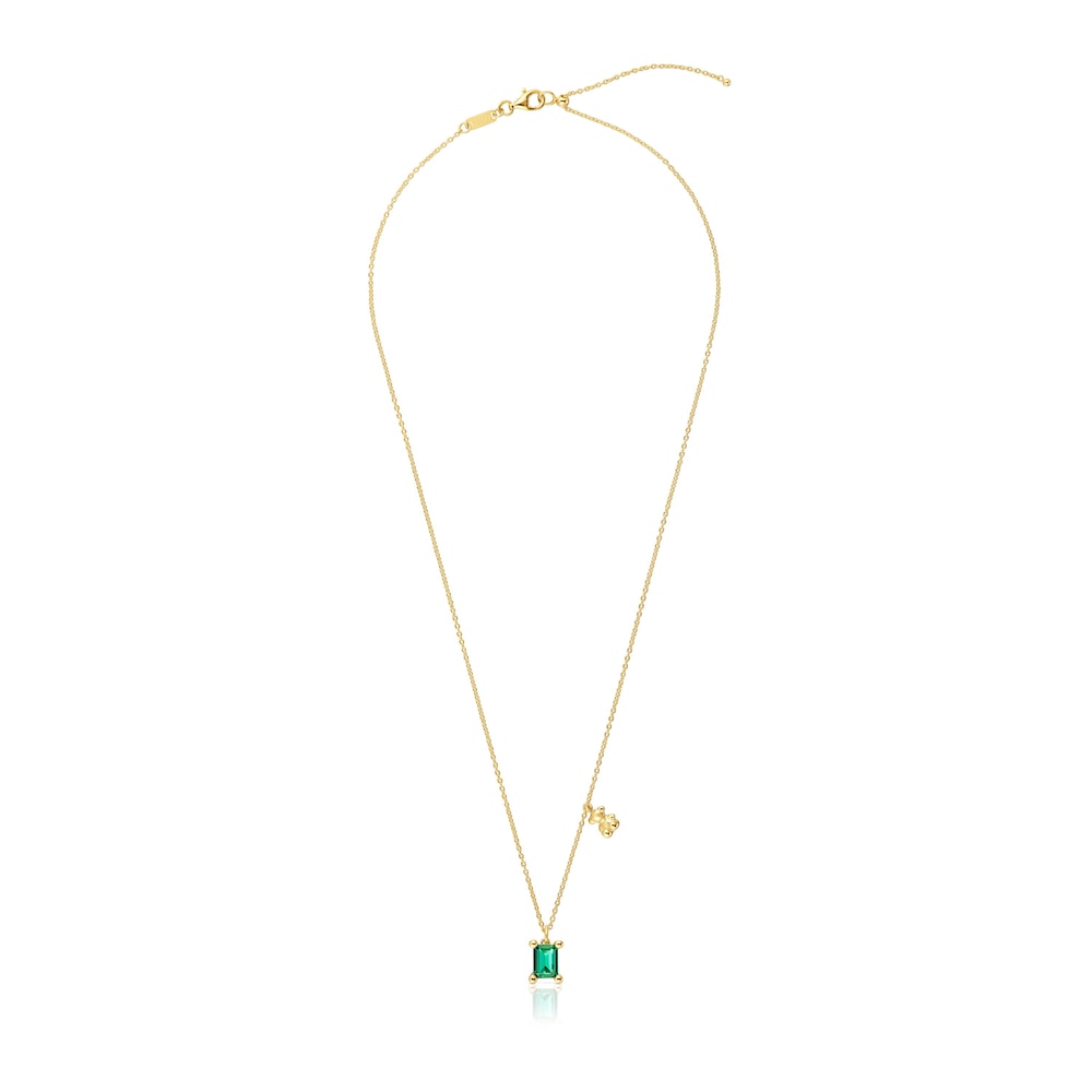 Collar corto motivo oso con baño de oro 18 kt sobre plata y esmeralda creada en laboratorio Bold Bear LGG Collar corto motivo oso con baño de oro 18 kt sobre plata y esmeralda creada en laboratorio Bold Bear LGG