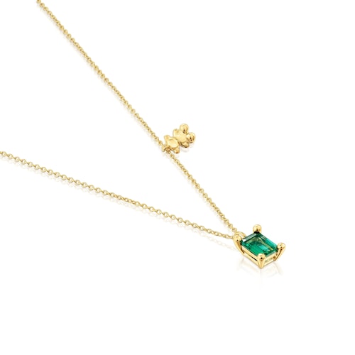 Collar corto motivo oso con baño de oro 18 kt sobre plata y esmeralda creada en laboratorio Bold Bear LGG