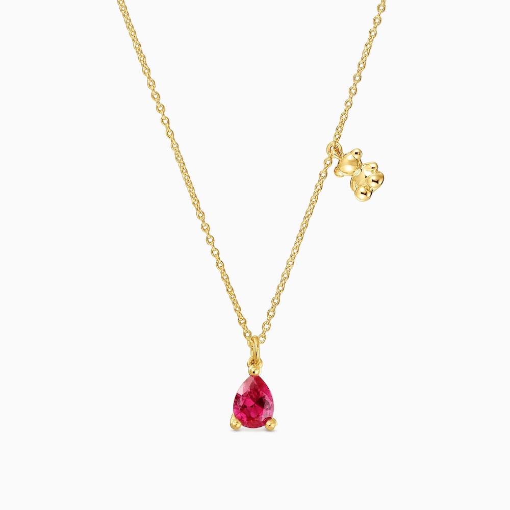 Colar curto motivo urso banhado a ouro de 18&nbsp;K sobre prata e rubi criado em laborat&oacute;rio Bold Bear LGG