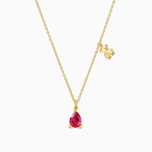 Kr&oacute;tki naszyjnik Bold Bear LGG ze srebra pokrytego złotem 18-karatowym z motywem misia z laboratoryjnie hodowanym rubinem