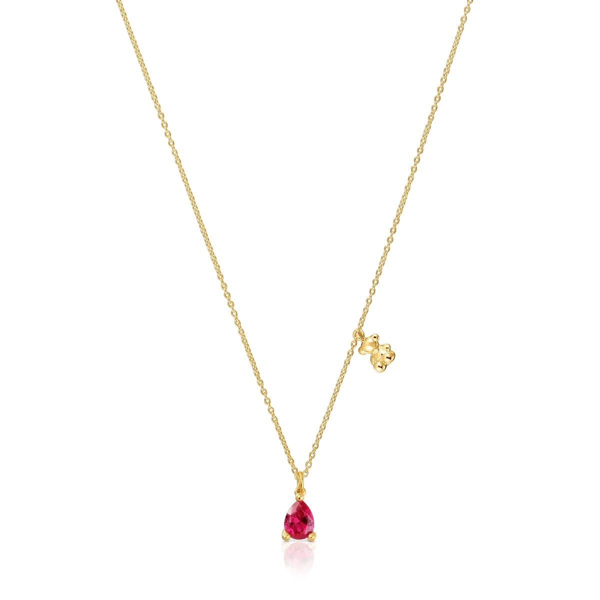 Short 18kt gold plating over silver bear motif Necklace with lab-grown ruby Bold Bear LGG