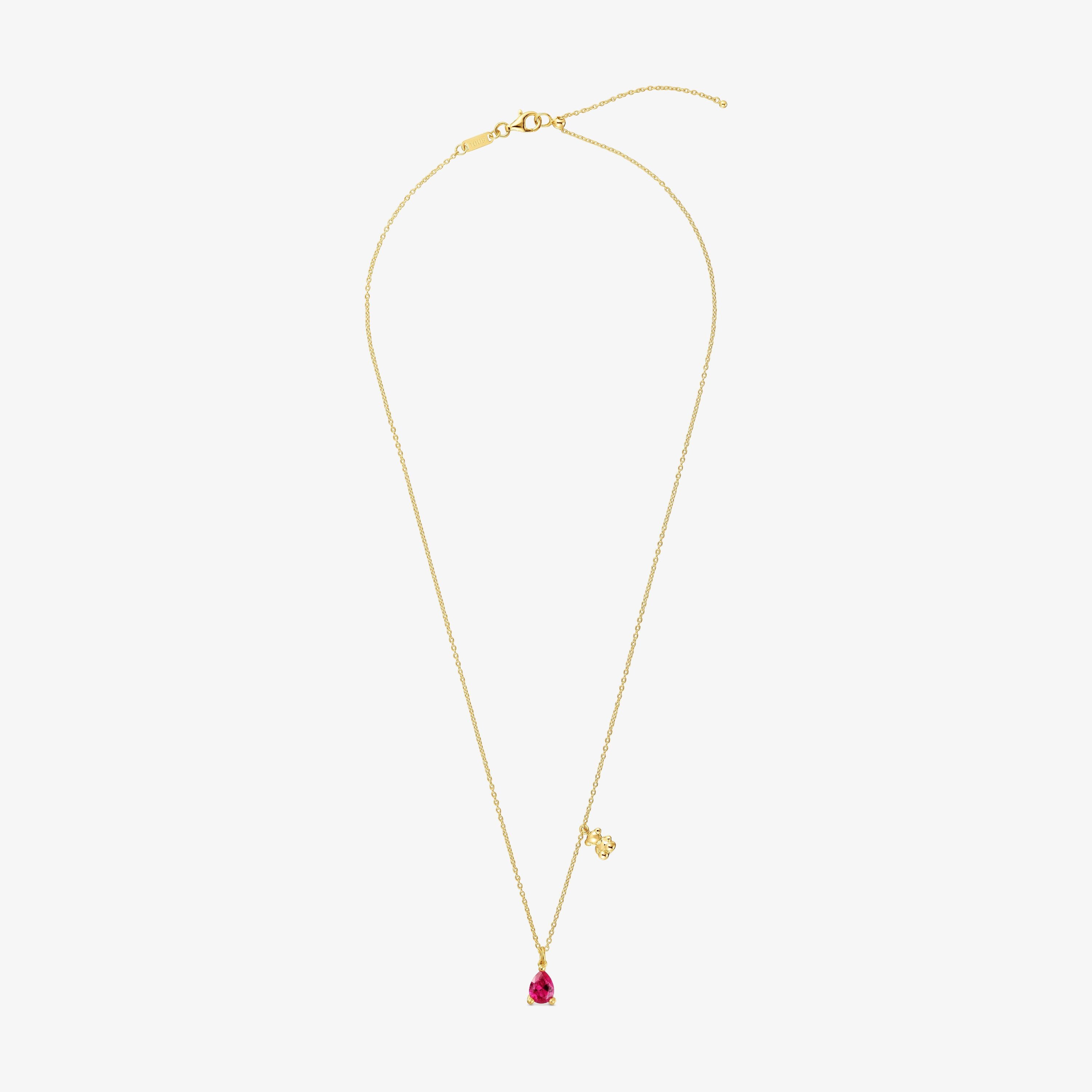 Short 18K gold vermeil bear motif Necklace with lab-grown ruby Bold Bear LGG