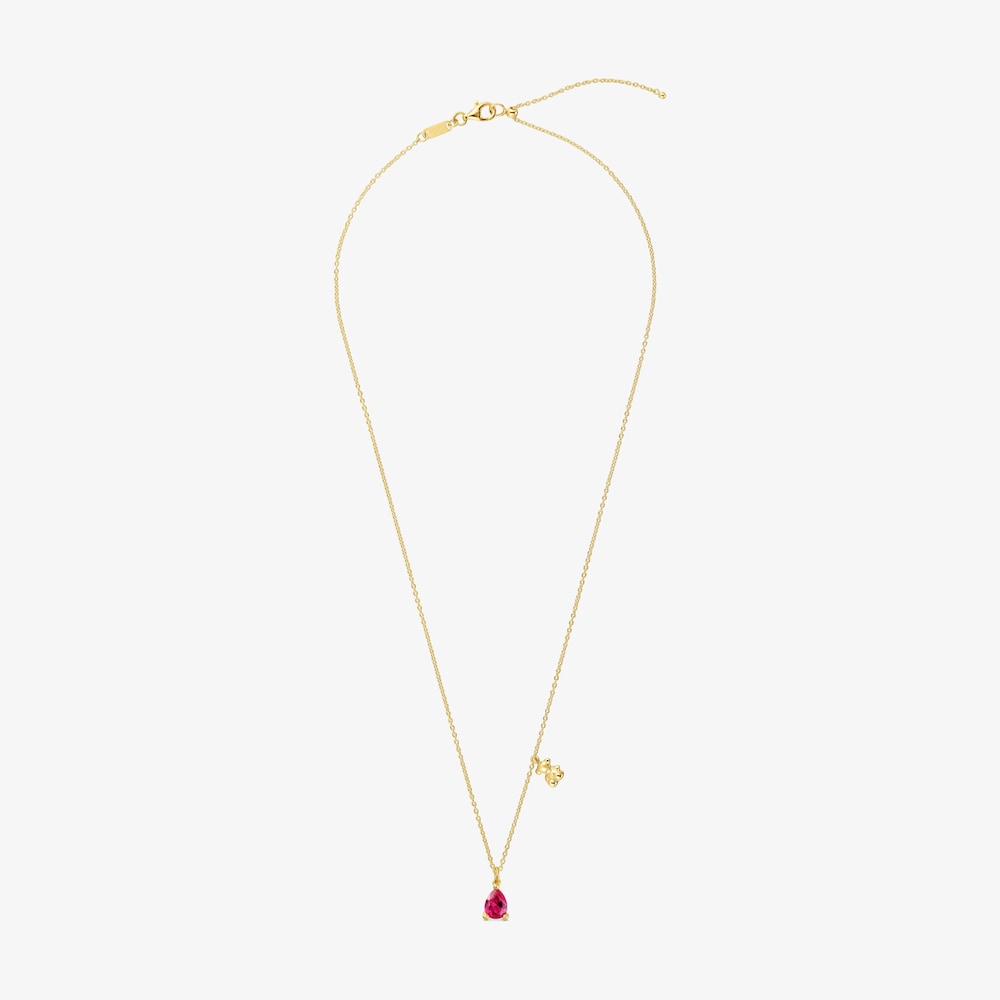 Colar curto motivo urso banhado a ouro de 18&nbsp;K sobre prata e rubi criado em laborat&oacute;rio Bold Bear LGG