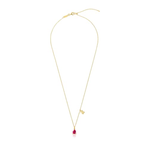 Short 18kt gold plating over silver bear motif Necklace with lab-grown ruby Bold Bear LGG