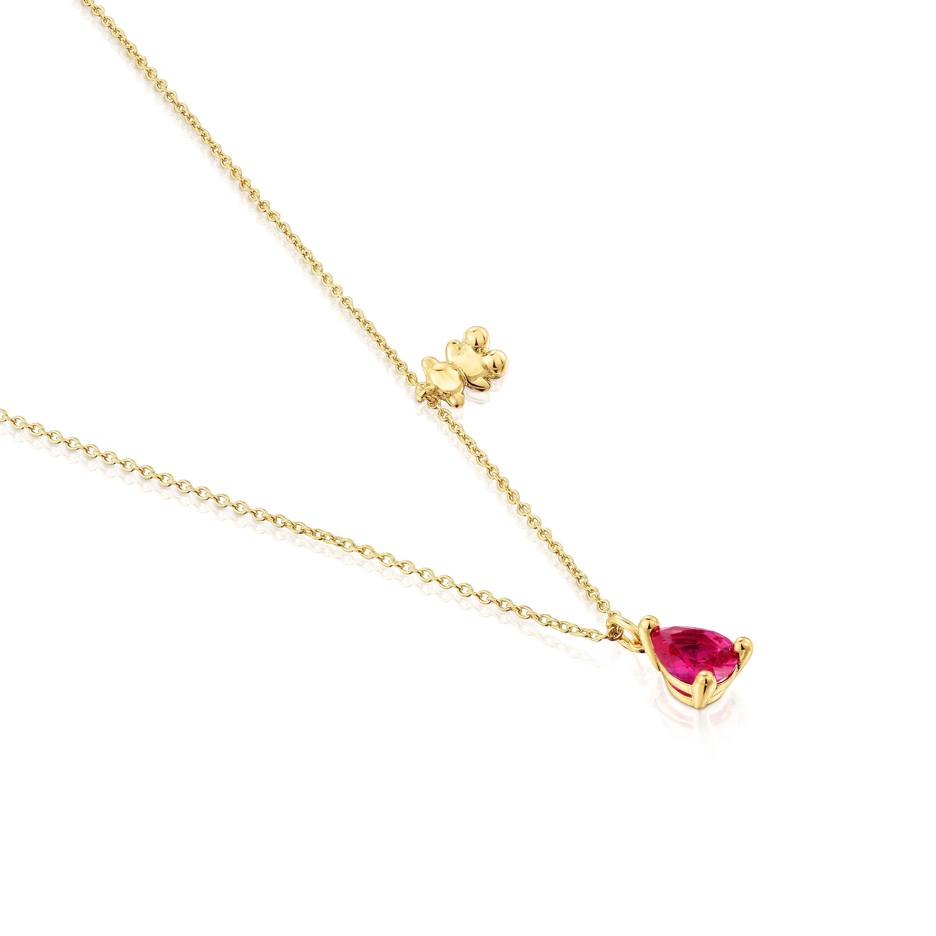 Short 18kt gold plating over silver bear motif Necklace with lab-grown ruby Bold Bear LGG