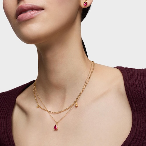 Short 18kt gold plating over silver bear motif Necklace with lab-grown ruby Bold Bear LGG