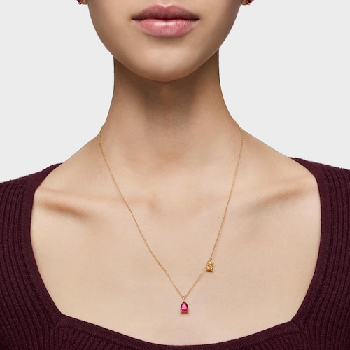 Short 18kt gold plating over silver bear motif Necklace with lab-grown ruby Bold Bear LGG