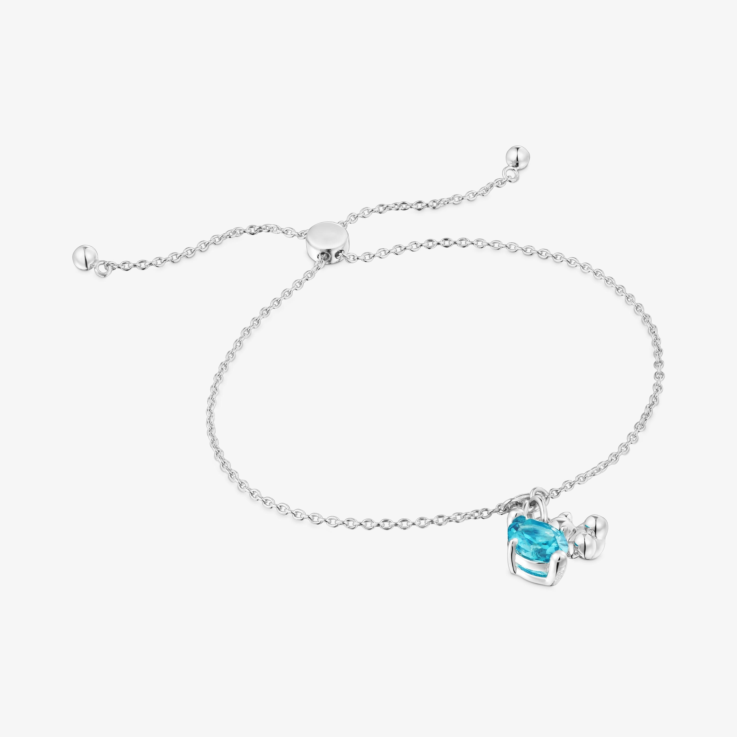 Silver bear motif chain Bracelet with lab-grown blue sapphire Bold Bear LGG