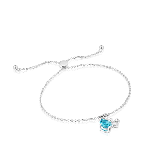 Pulsera cadena motivo oso de plata y zafiro azul creado en laboratorio Bold Bear LGG