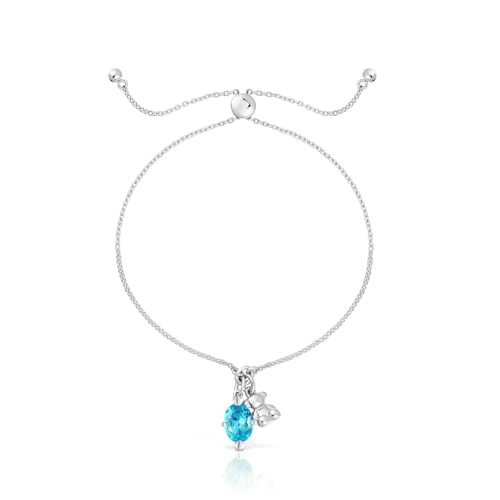 Pulsera cadena motivo oso de plata y zafiro azul creado en laboratorio Bold Bear LGG