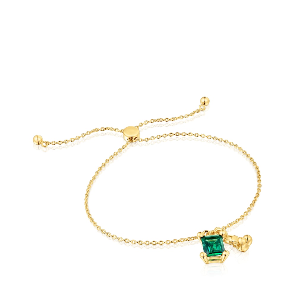 Pulsera cadena motivo oso con baño de oro 18 kt sobre plata y esmeralda creada en laboratorio Bold Bear LGG image number 0