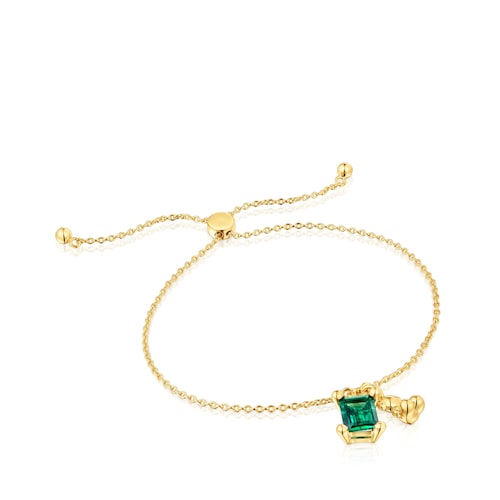 18kt gold plating over silver bear motif chain Bracelet with lab-grown emerald Bold Bear LGG