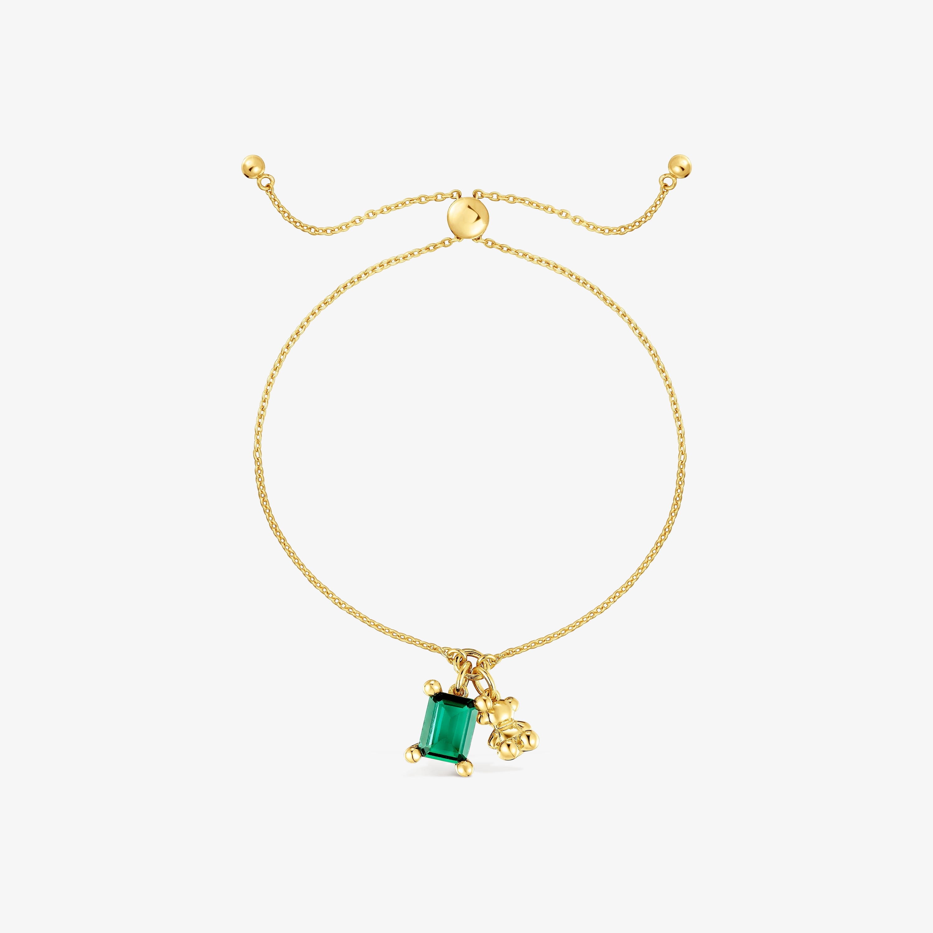 18K gold vermeil bear motif chain Bracelet with lab-grown emerald Bold Bear LGG