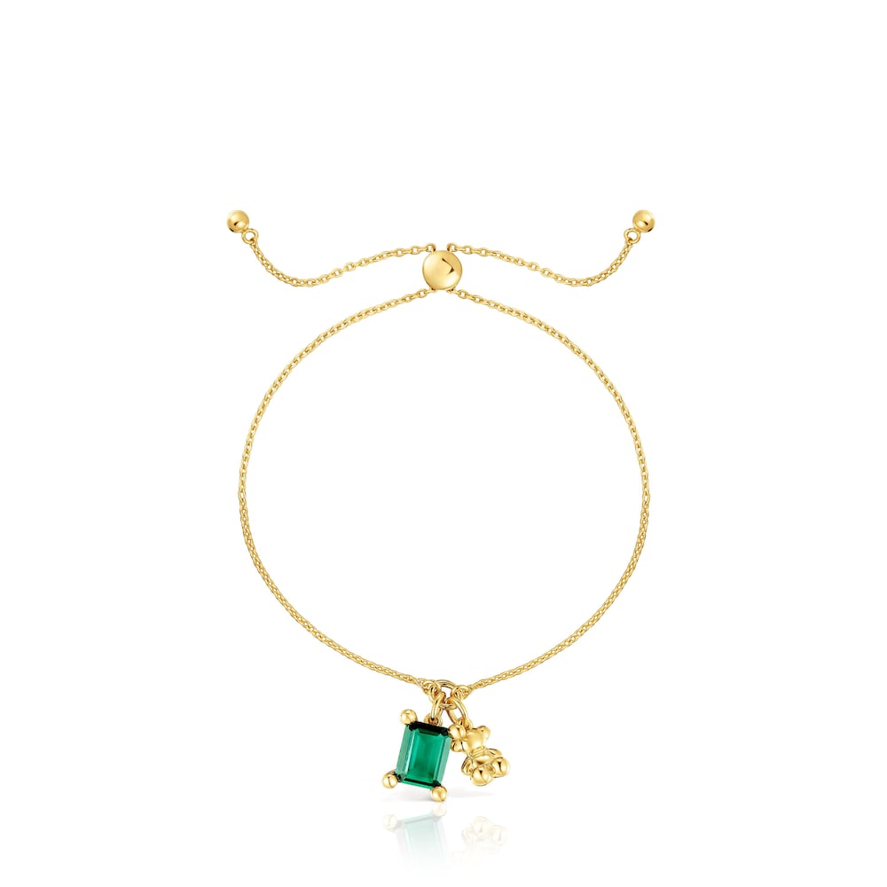 Pulsera cadena motivo oso con baño de oro 18 kt sobre plata y esmeralda creada en laboratorio Bold Bear LGG image number 1