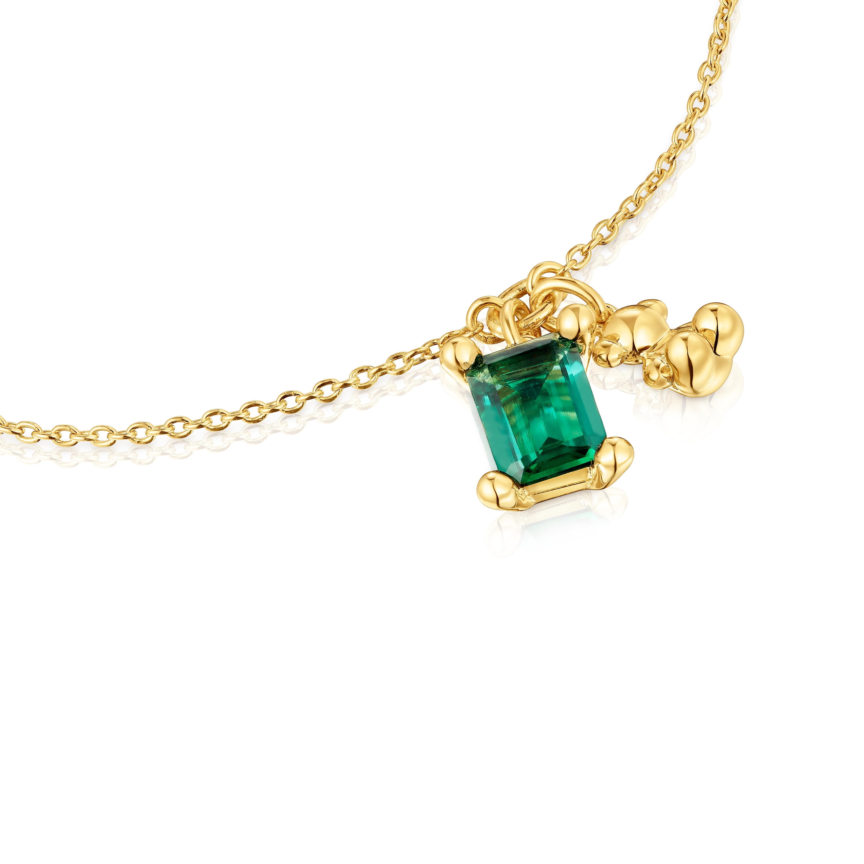 18kt gold plating over silver bear motif chain Bracelet with lab-grown emerald Bold Bear LGG