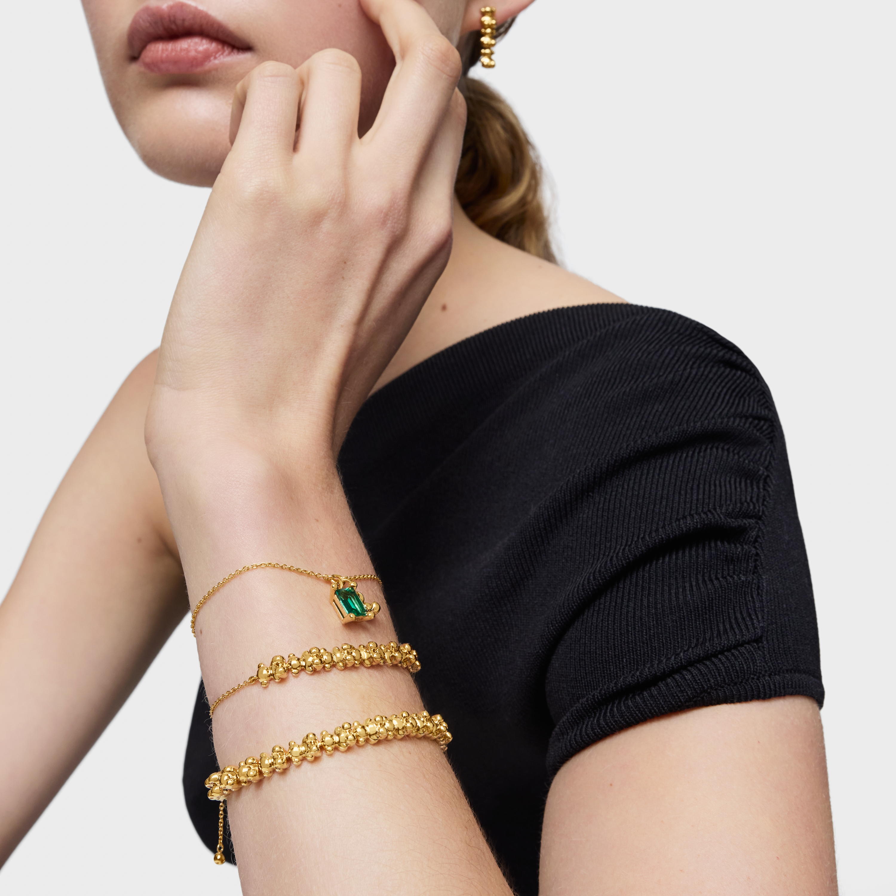 18K gold vermeil bear motif chain Bracelet with lab-grown emerald Bold Bear LGG