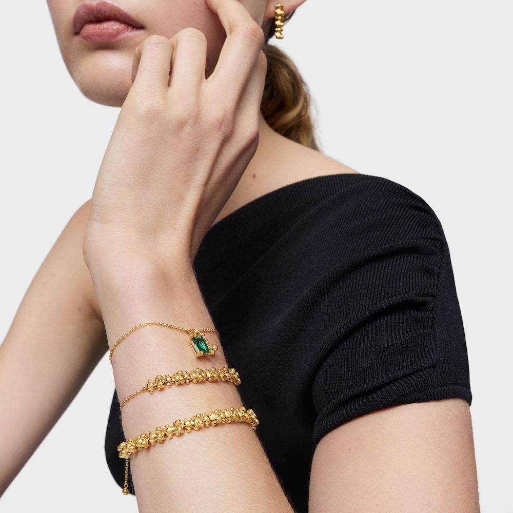 Pulseira corrente motivo urso banhada a ouro de 18&nbsp;K sobre prata e esmeralda criada em laborat&oacute;rio Bold Bear LGG