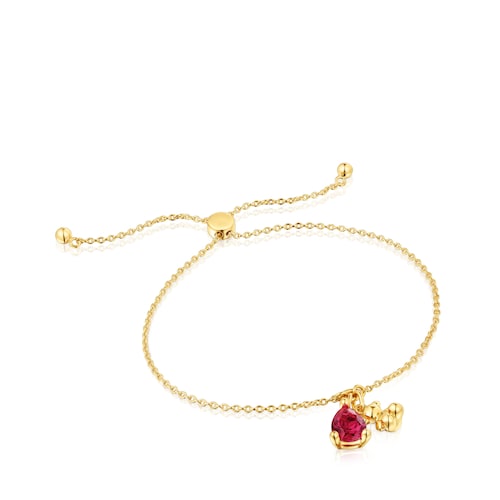 Pulsera cadena motivo oso con baño de oro 18 kt sobre plata y rubí creado en laboratorio Bold Bear LGG