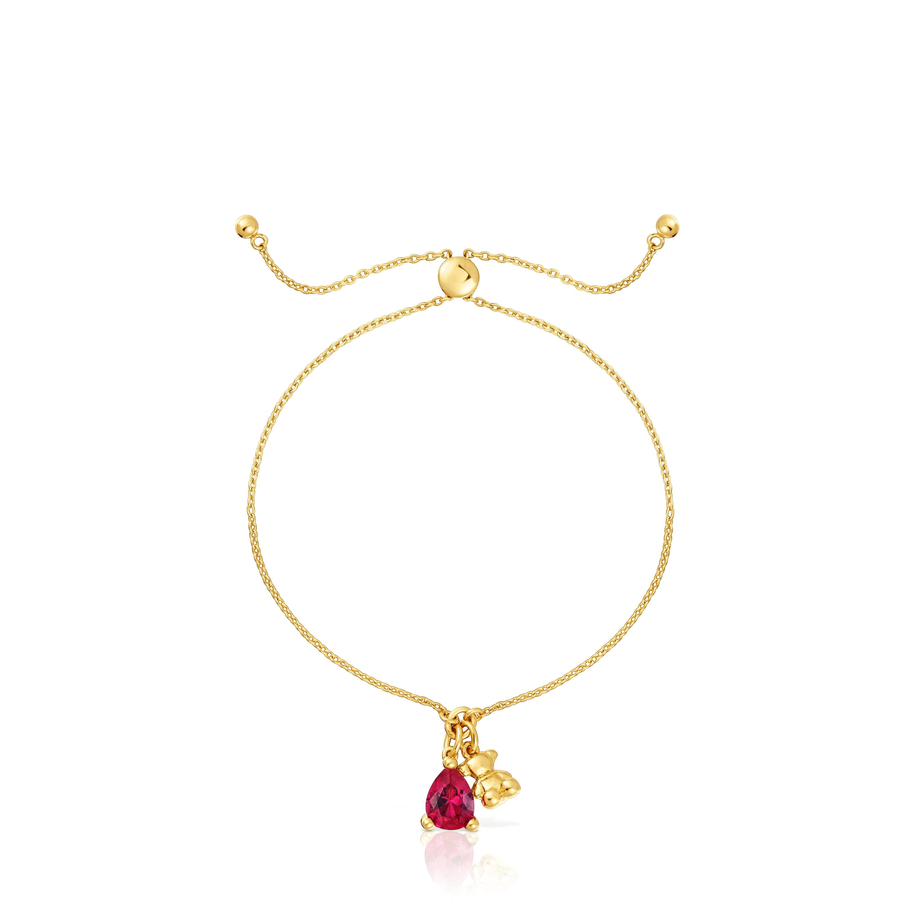 18kt gold plating over silver bear motif chain Bracelet with lab-grown ruby Bold Bear LGG