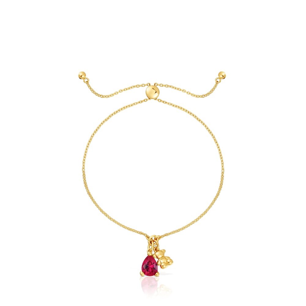 Pulsera cadena motivo oso con baño de oro 18 kt sobre plata y rubí creado en laboratorio Bold Bear LGG image number 1