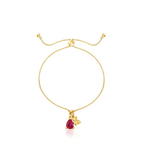 Pulsera cadena motivo oso con baño de oro 18 kt sobre plata y rubí creado en laboratorio Bold Bear LGG
