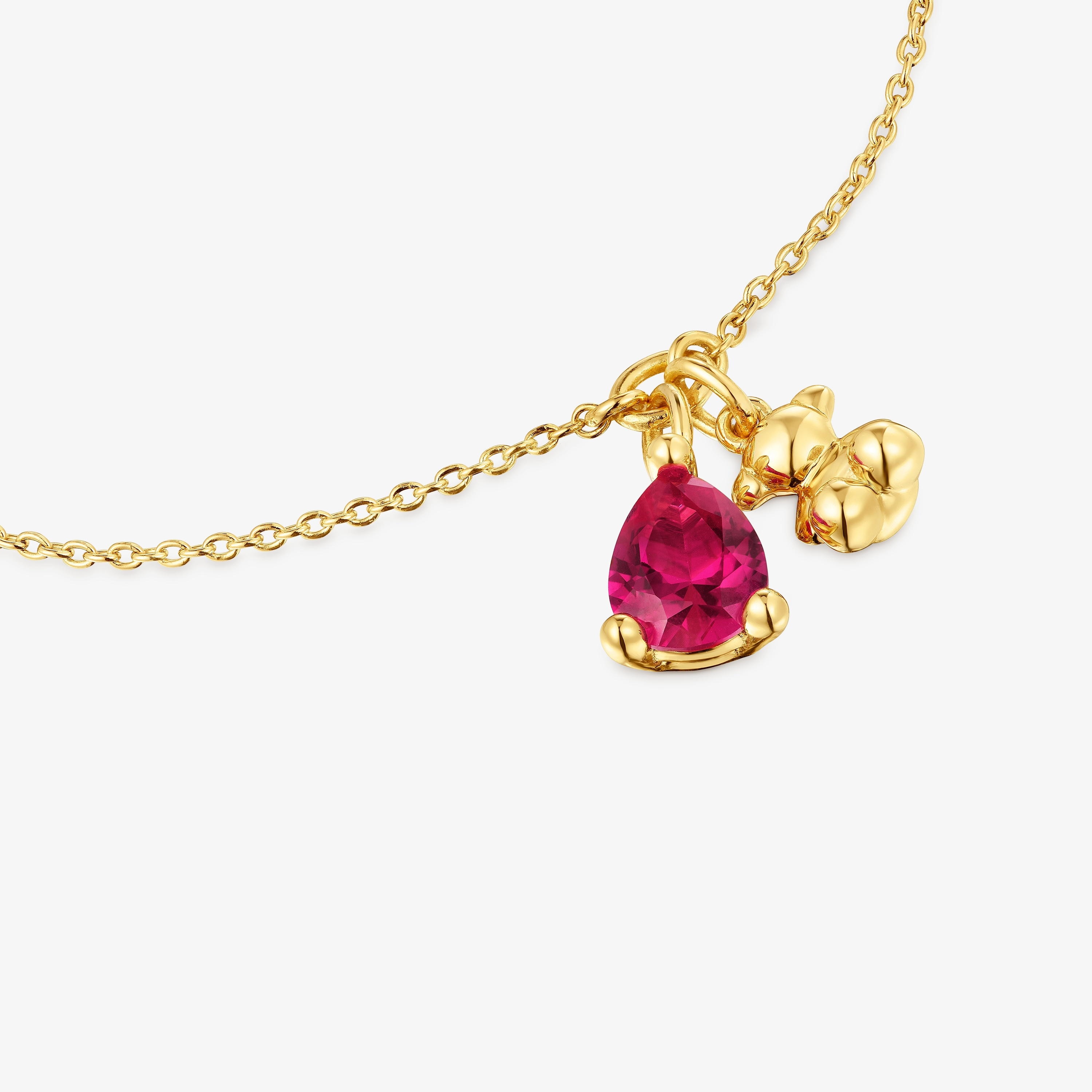 18K gold vermeil bear motif chain Bracelet with lab-grown ruby Bold Bear LGG