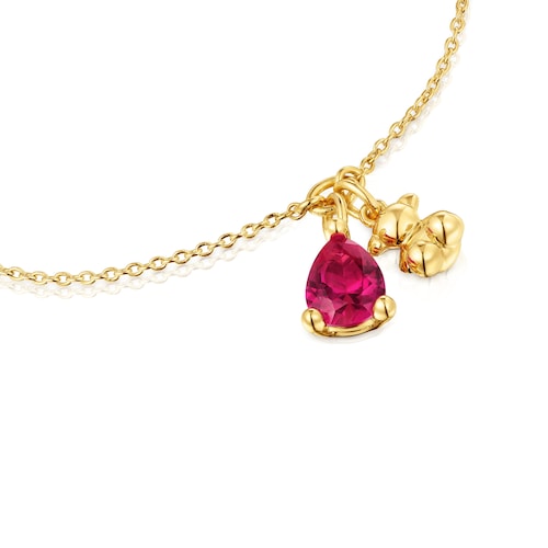 Pulsera cadena motivo oso con baño de oro 18 kt sobre plata y rubí creado en laboratorio Bold Bear LGG