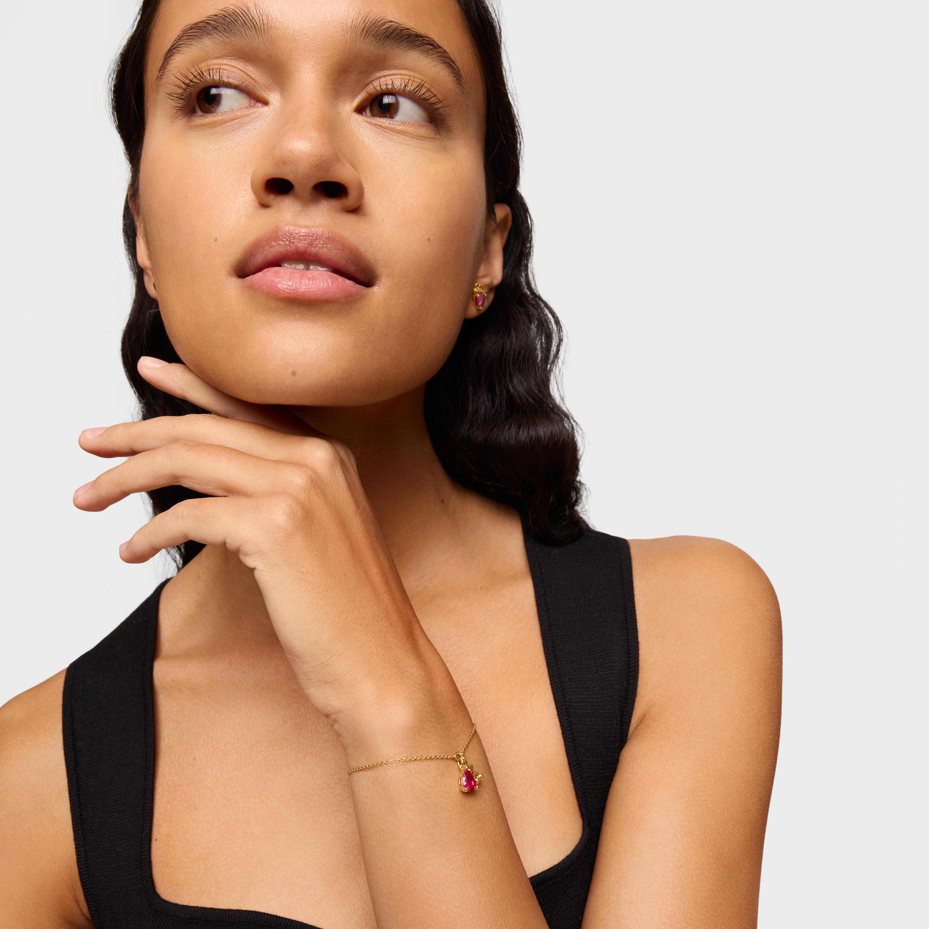 18kt gold plating over silver bear motif chain Bracelet with lab-grown ruby Bold Bear LGG