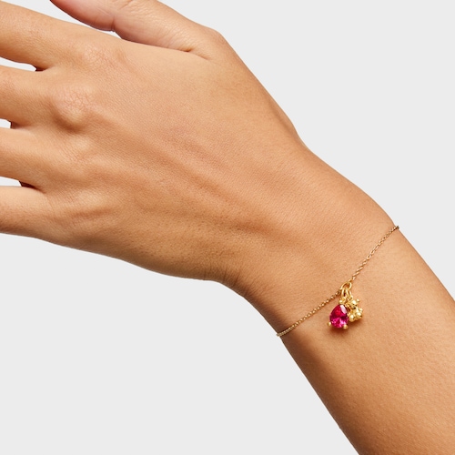 Pulsera cadena motivo oso con baño de oro 18 kt sobre plata y rubí creado en laboratorio Bold Bear LGG