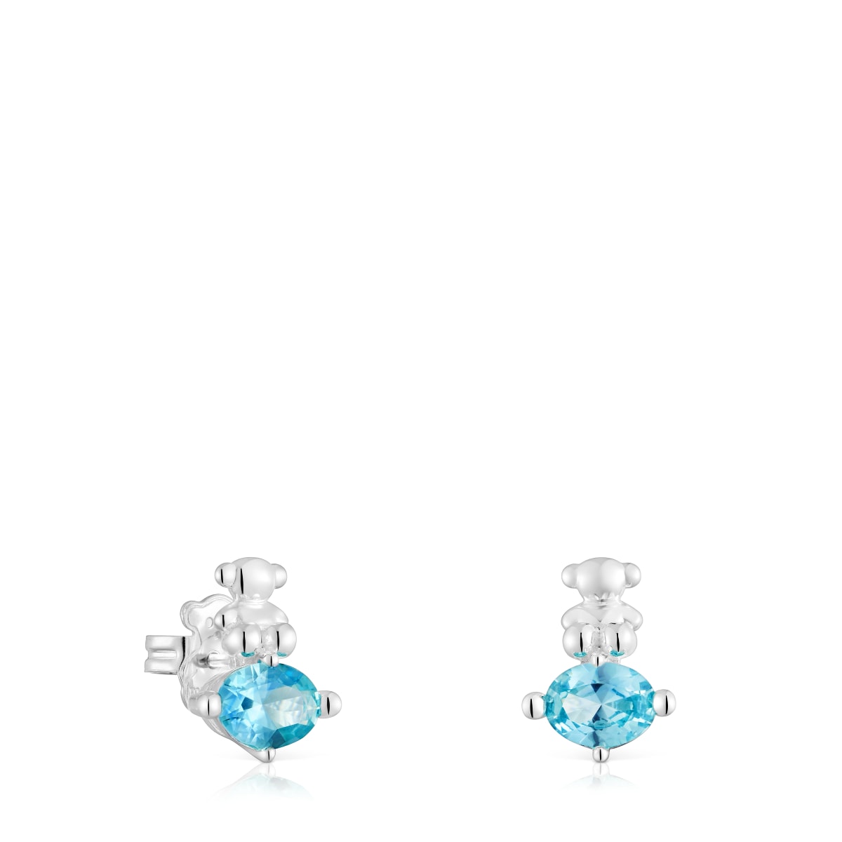 Pendientes motivo oso de plata y zafiro azul creado en laboratorio Bold Bear LGG