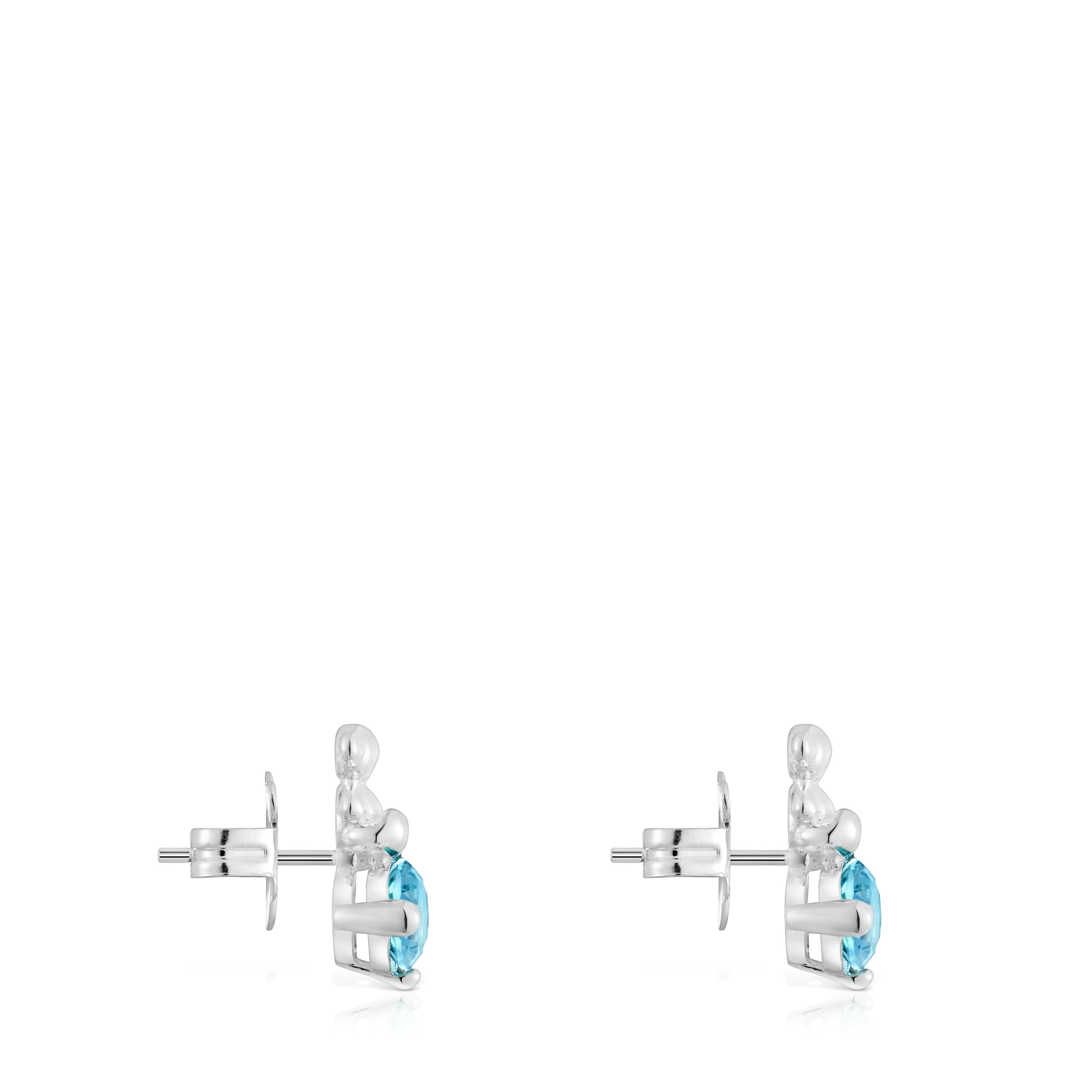 Silver bear motif Earrings with lab-grown blue sapphire Bold Bear LGG
