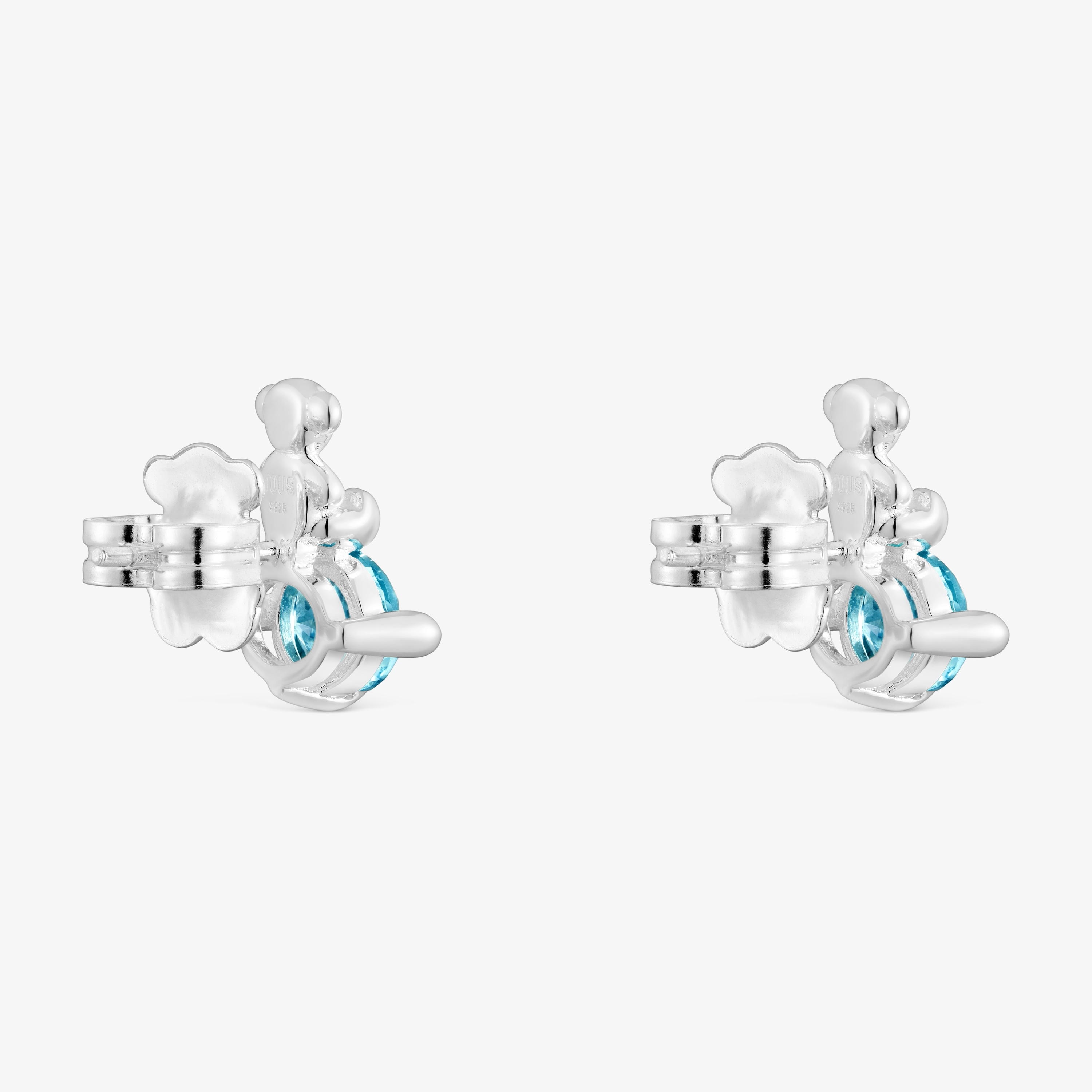 Silver bear motif Earrings with lab-grown sapphire Bold Bear LGG