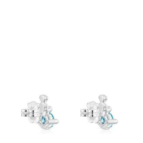 Silver bear motif Earrings with lab-grown blue sapphire Bold Bear LGG