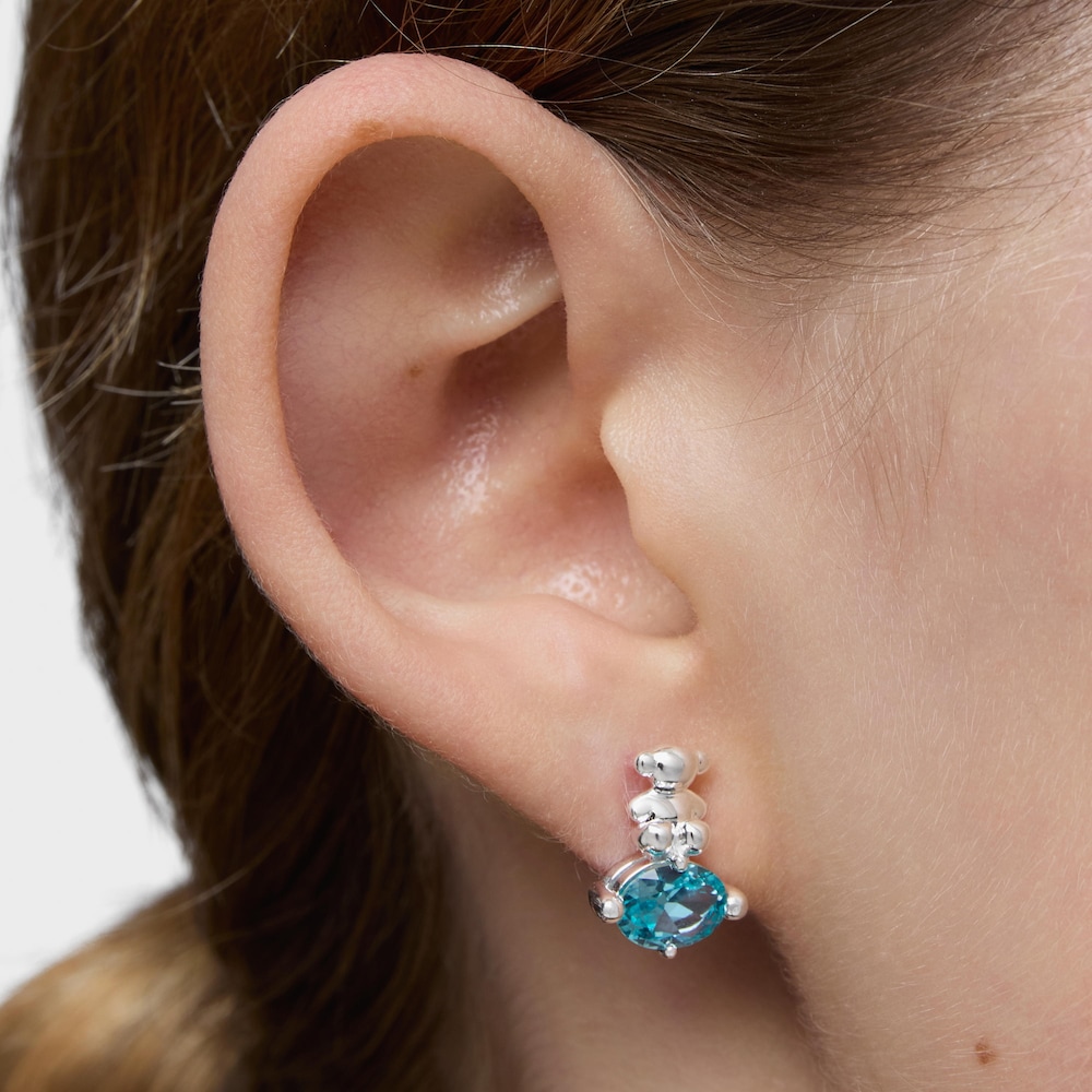Pendientes motivo oso de plata y zafiro azul creado en laboratorio Bold Bear LGG