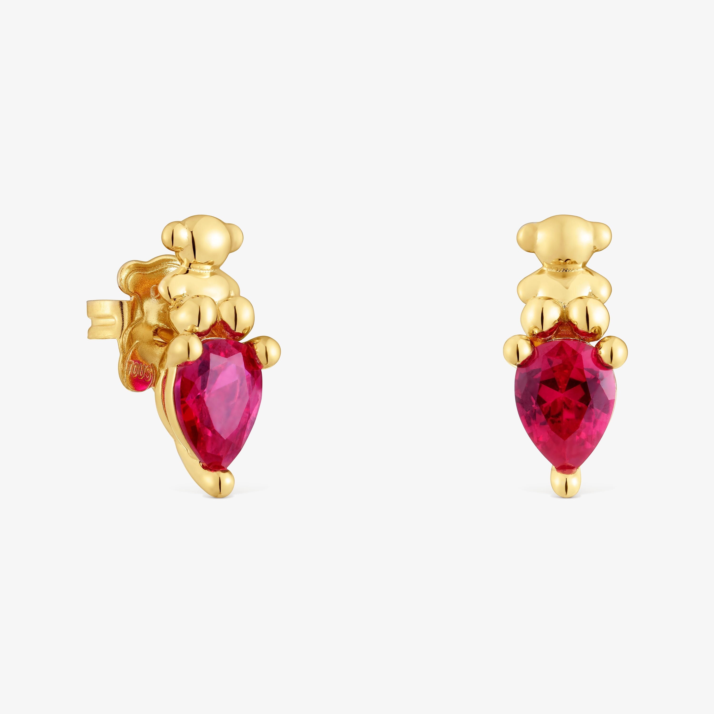 18K gold vermeil bear motif Earrings with lab-grown ruby Bold Bear LGG