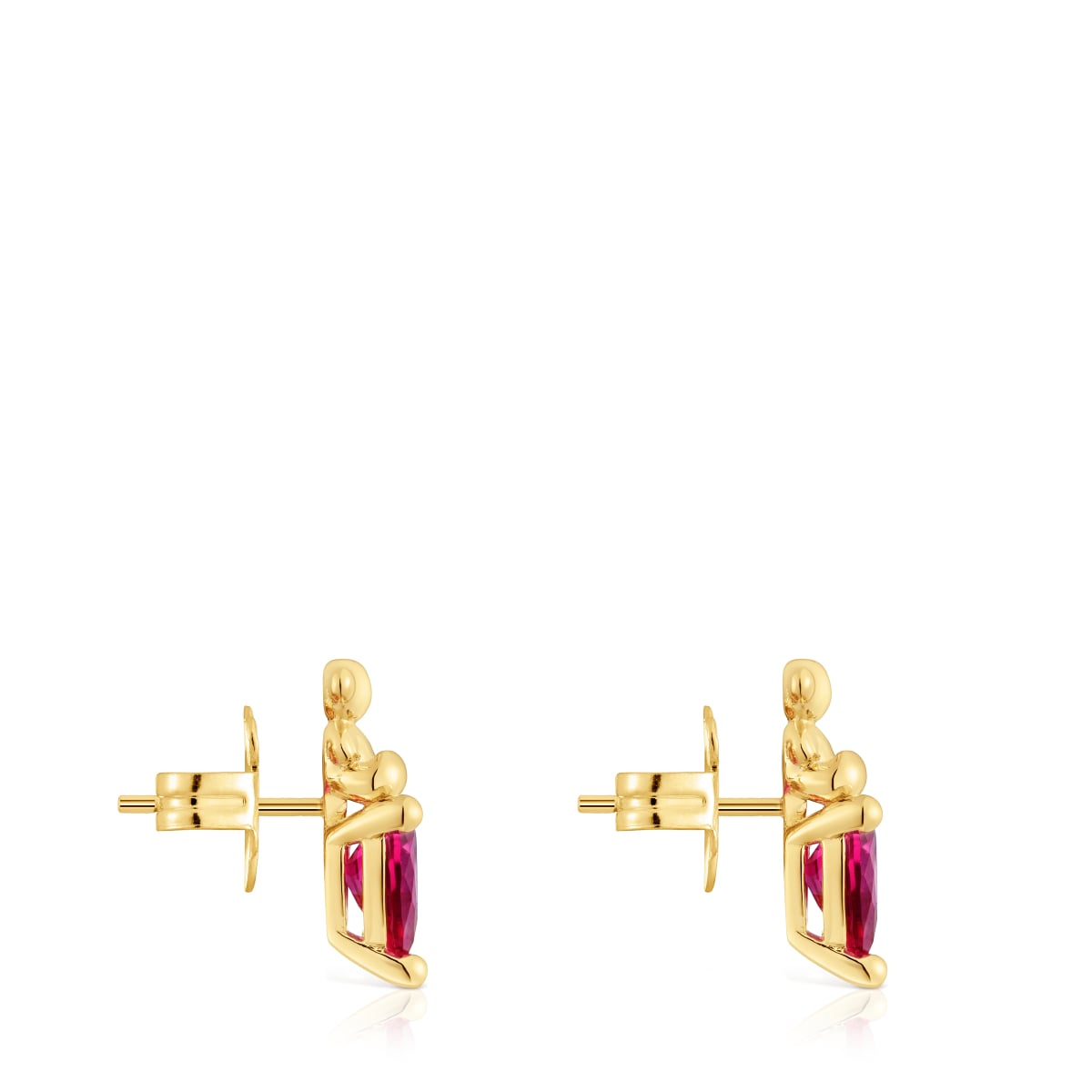 Pendientes motivo oso con baño de oro 18 kt sobre plata y rubí creado en laboratorio Bold Bear LGG
