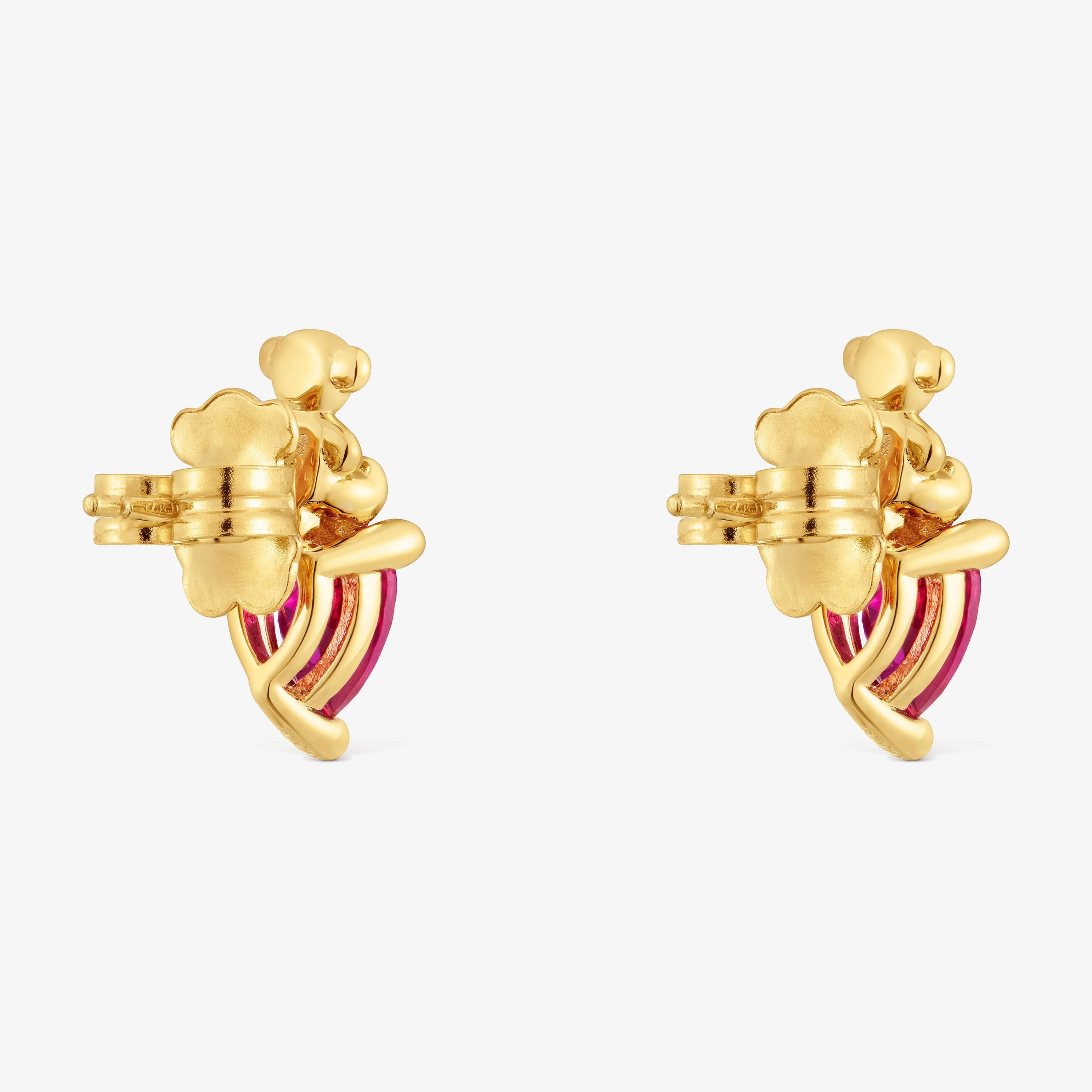 18K gold vermeil bear motif Earrings with lab-grown ruby Bold Bear LGG