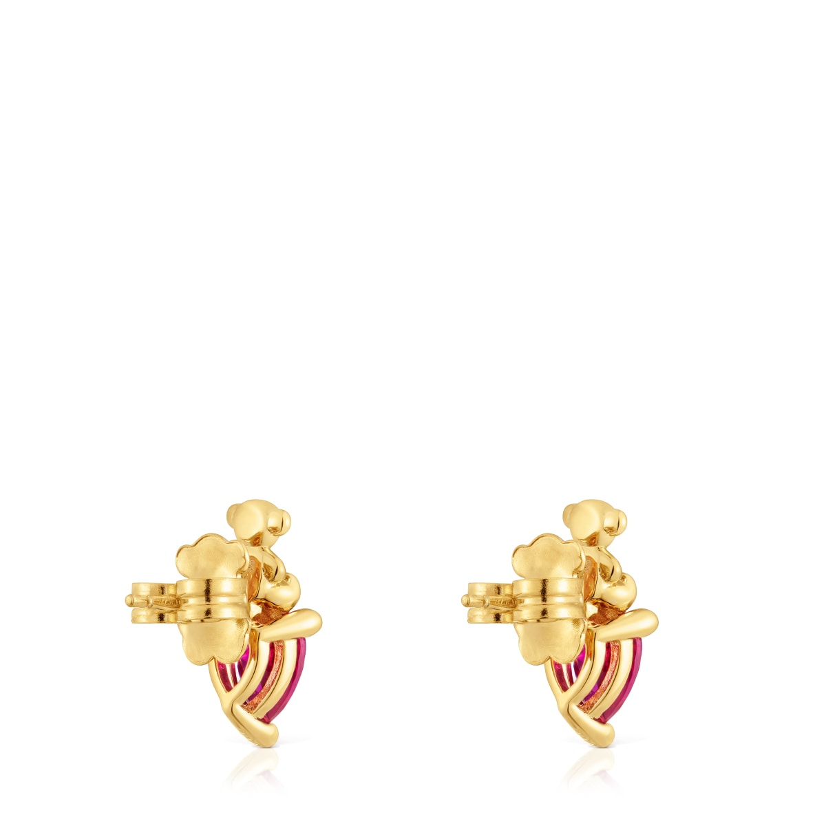 Pendientes motivo oso con baño de oro 18 kt sobre plata y rubí creado en laboratorio Bold Bear LGG