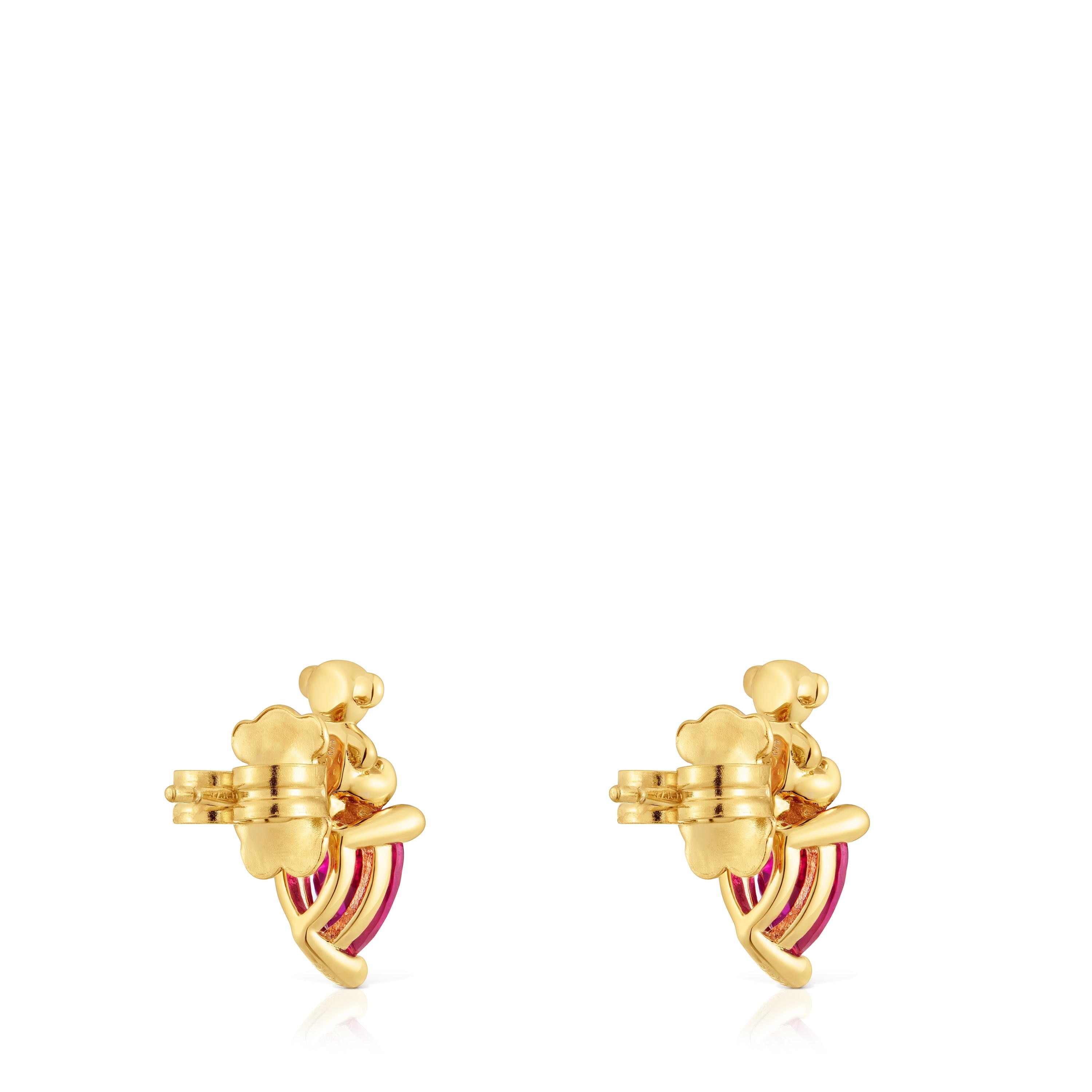 18 kt gold plating over silver bear motif Earrings with lab-grown ruby Bold Bear LGG