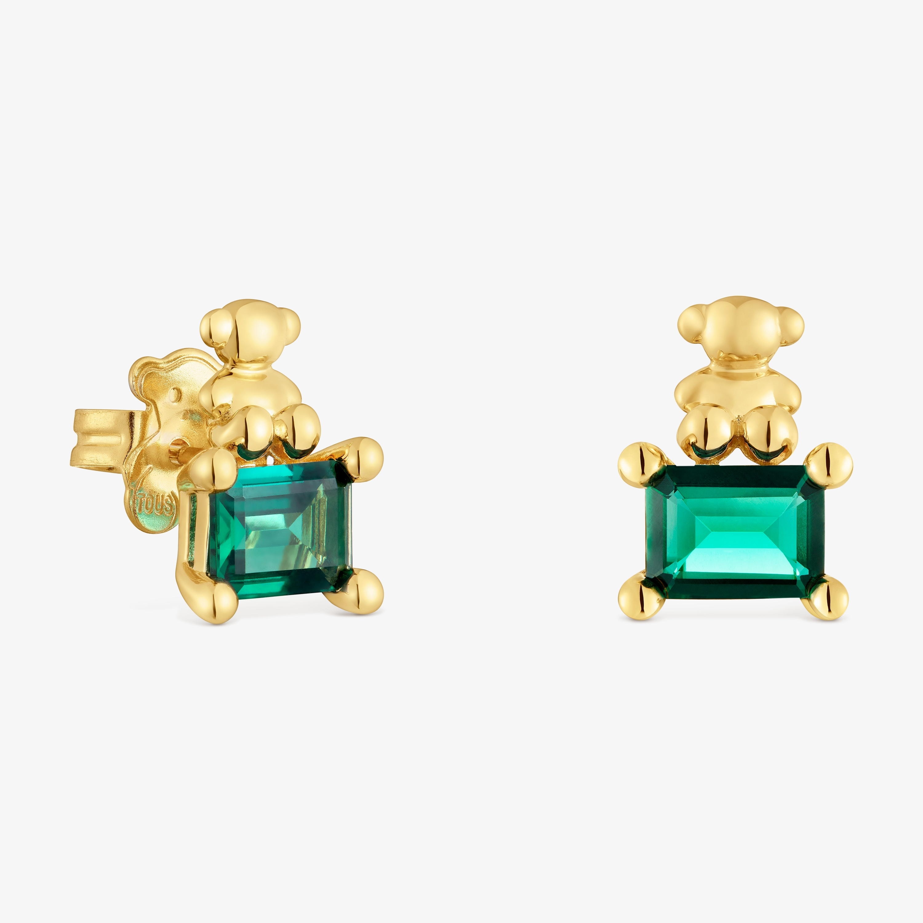 18K gold vermeil bear motif Earrings with lab-grown emerald Bold Bear LGG