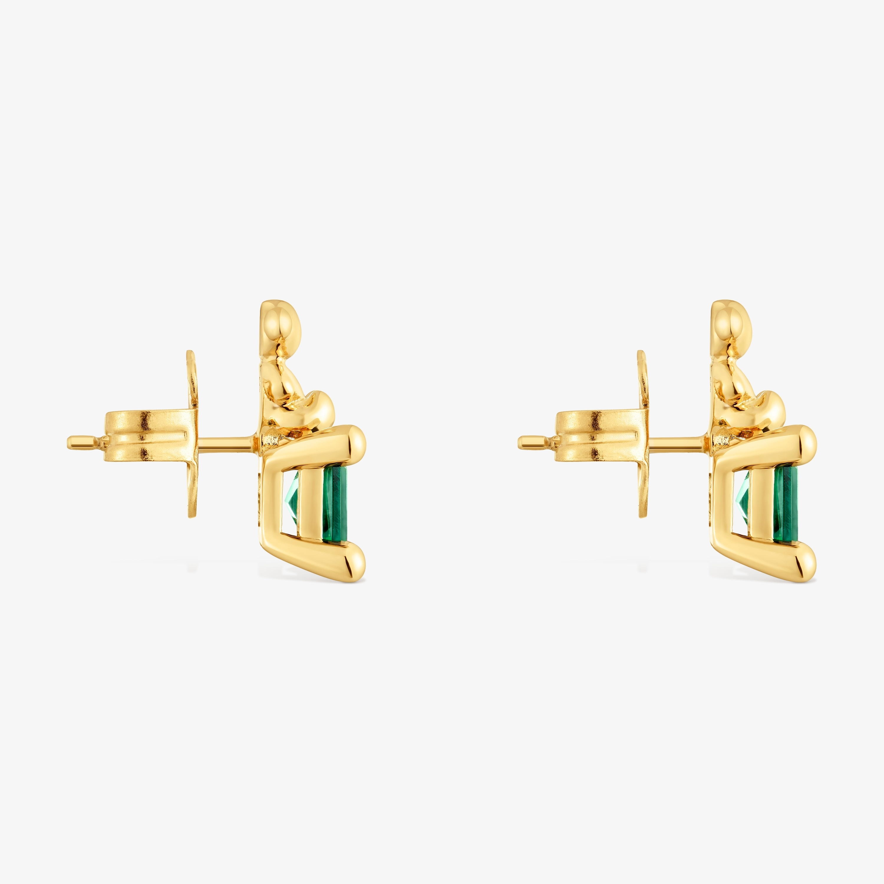 18K gold vermeil bear motif Earrings with lab-grown emerald Bold Bear LGG