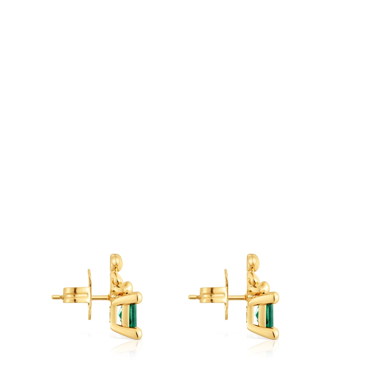 18 kt gold plating over silver bear motif Earrings with lab-grown emerald Bold Bear LGG